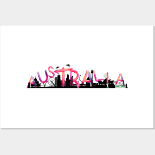 Australia Landmarks Watercolor letter Art - Pink lettering Posters and Art